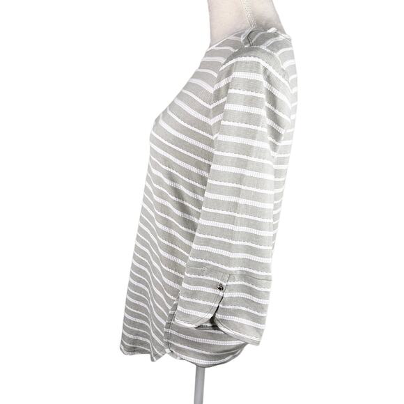 Chico's Zenergy Textured Top S 4-6 Gray White Stripe 0 Envelope Hem New - Picture 9 of 14